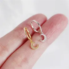 925 пробы серебряные серьги, модные очаровательные серьги в форме Луны, инкрустированные цирконием, ювелирные изделия для свадьбы, вечеринки, подарок подруге, Женские Ювелирные изделия