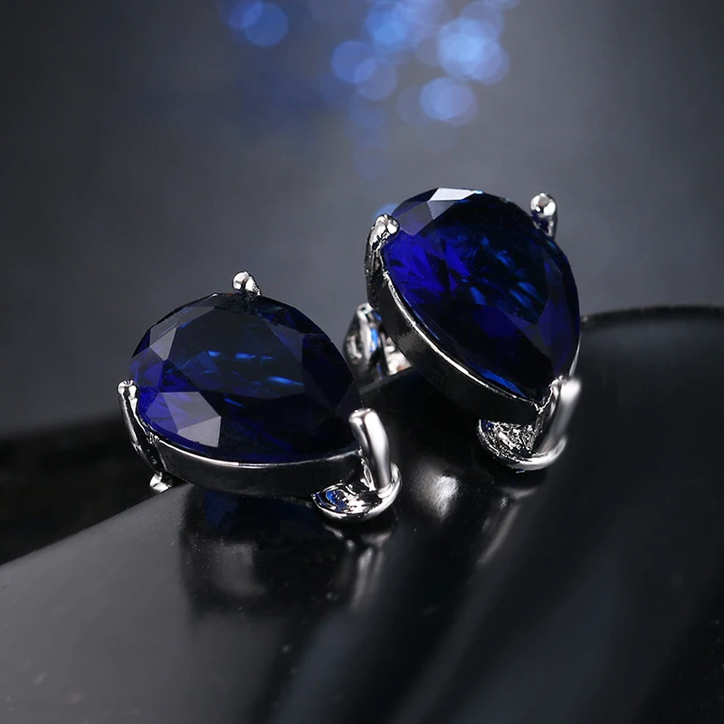 Серьги клипсы LXOEN с голубым камнем женские классические украшения для невесты