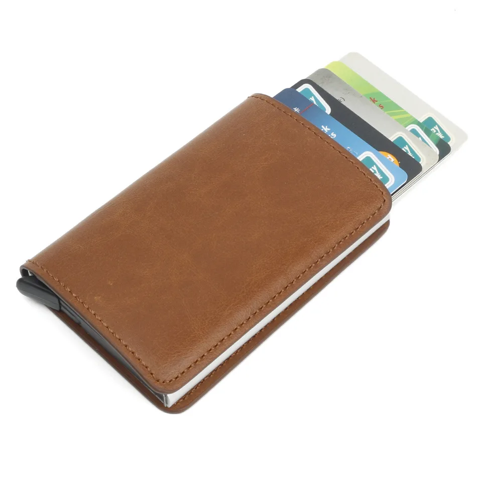 Foreign trade aluminum alloy card box carbon fiber pattern men and women PU automatic RFID credit card Holder AliExpress WISH explosion models