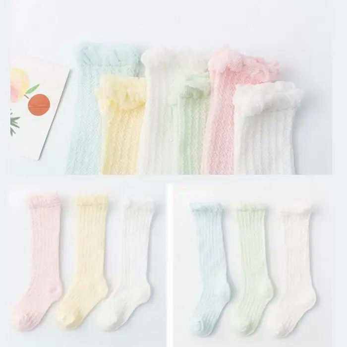 New 3 Pairs Children Boy Girls Cotton Cartoon Knee Socks Anti Mosquito for Summer