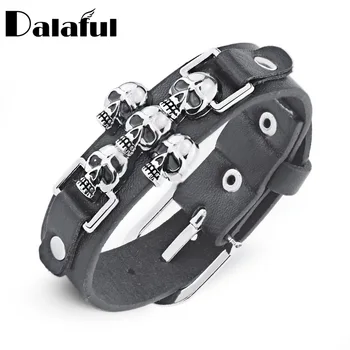 Free Shipping Skeleton Skull Punk Gothic Rock Leather Belt Buckle  Bracelets For Women Men Bracelets & Bangles S301
