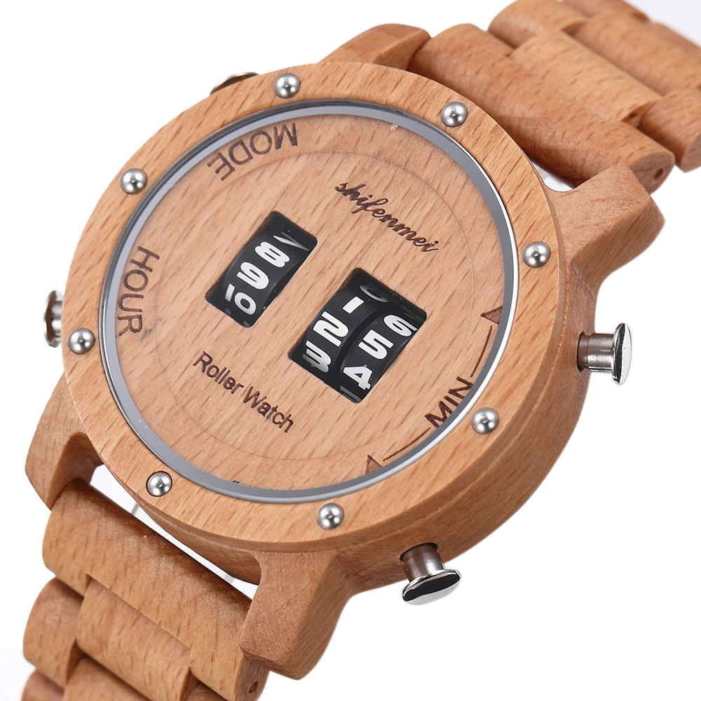 Shifenmei часы мужские роскошные брендовые барабанные роликовые часы мужские военные спортивные деревянные кварцевые наручные часы Relogio Masculino 5582