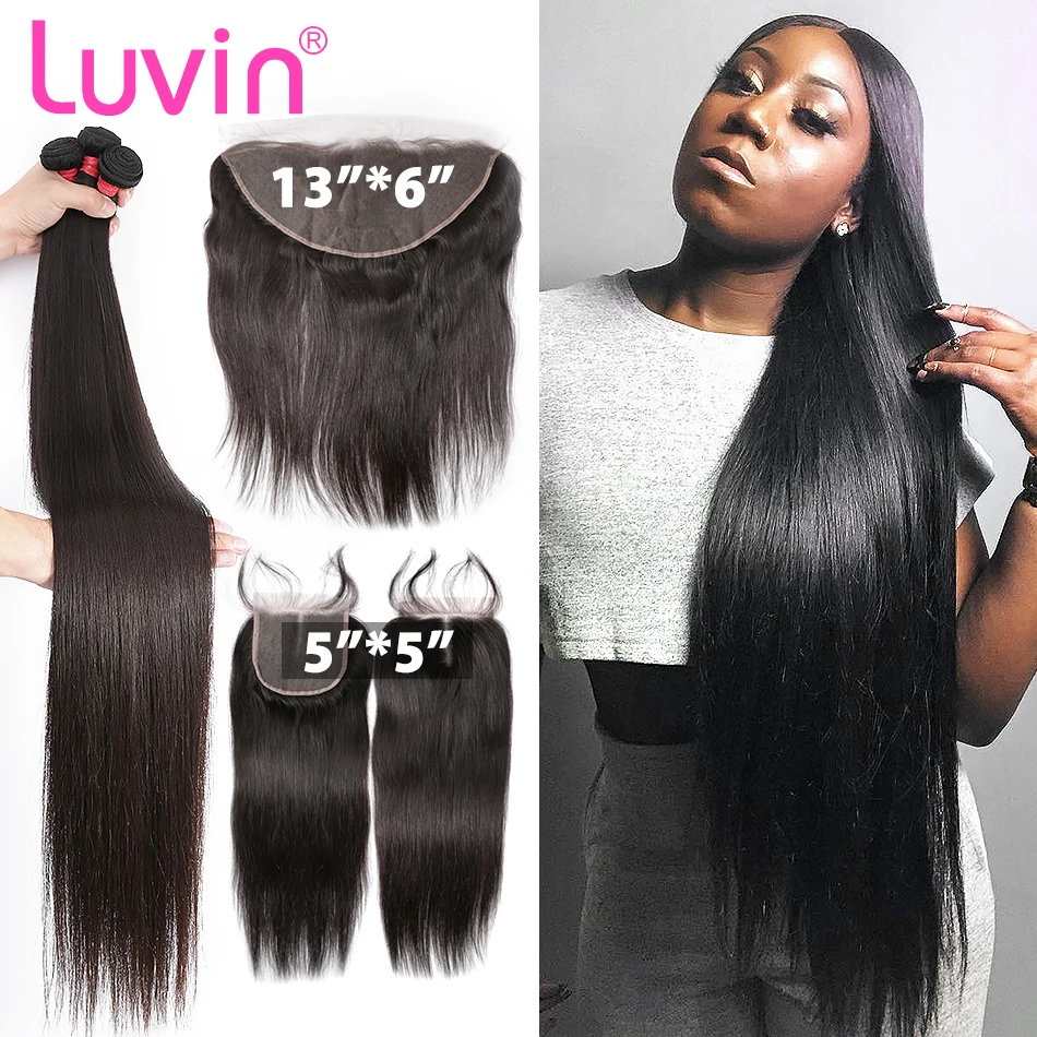 Luvin 28 30 дюймов бразильские волосы плетение пряди Remy человеческие прямые 3 4 с 5x5 13x6