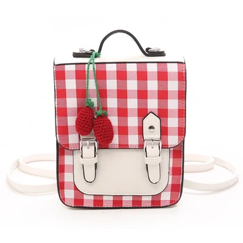 

Korean Style Women Plaid Printing Leather Fashion Backpack 2019 Girl Designer High Quality Fruit Pendant Square School Backpacks