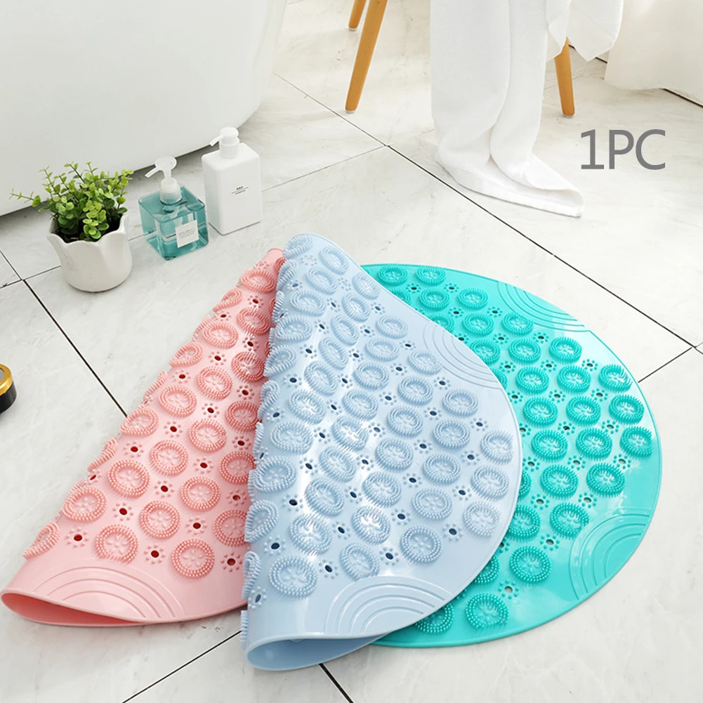 PVC Elastic Household Non Slip Suction Cup Shower Practical Soft Round Shape Bath Mat Free Bending Drainage Hole Massage Thicken