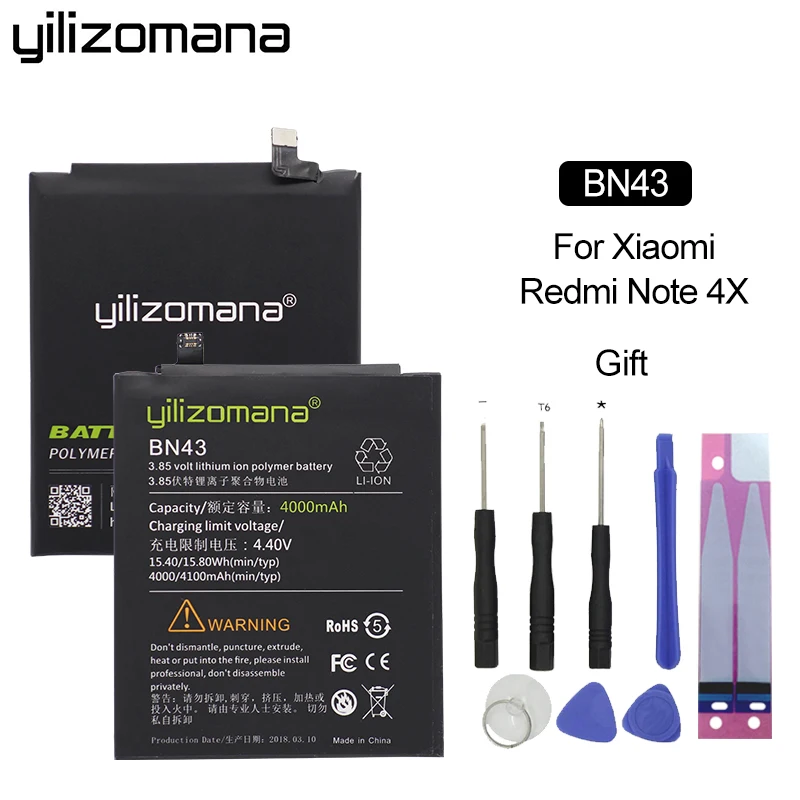 YILIZOMANA Замена телефон Батарея BN41 BN43 BM22 BM46 BM47 для Xiaomi mi 5 Red mi 3 Pro 3S 3X Note 3 Pro 4 4X - Цвет: BN43-Snapdragon 625