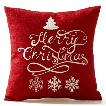 

Christmas Pine Tree Snowflake Merry Christmas In Red flax Throw Pillow Case Cushion Cover Home Office Living Room Decorative Squ