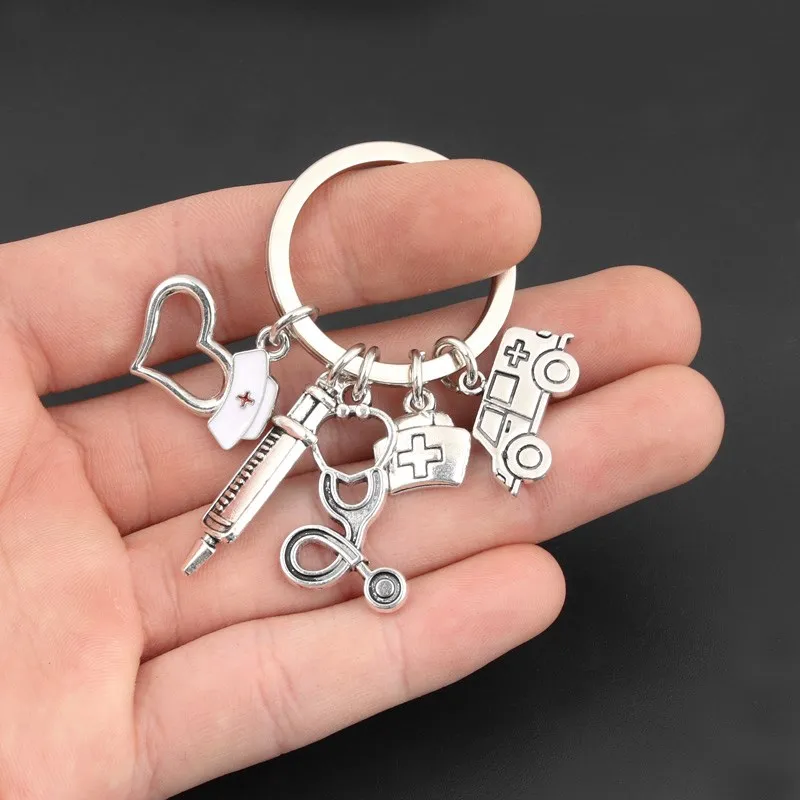 New Hospital Charms Keychain Medical Syringe Key Ring