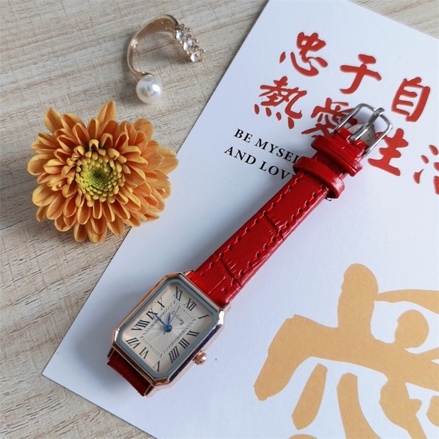 Roma Scale Women Watches 2021 Fashion Casual Rectangle Female Quartz Clock Vintage Brown Leather Ladies Wristwatches W9848