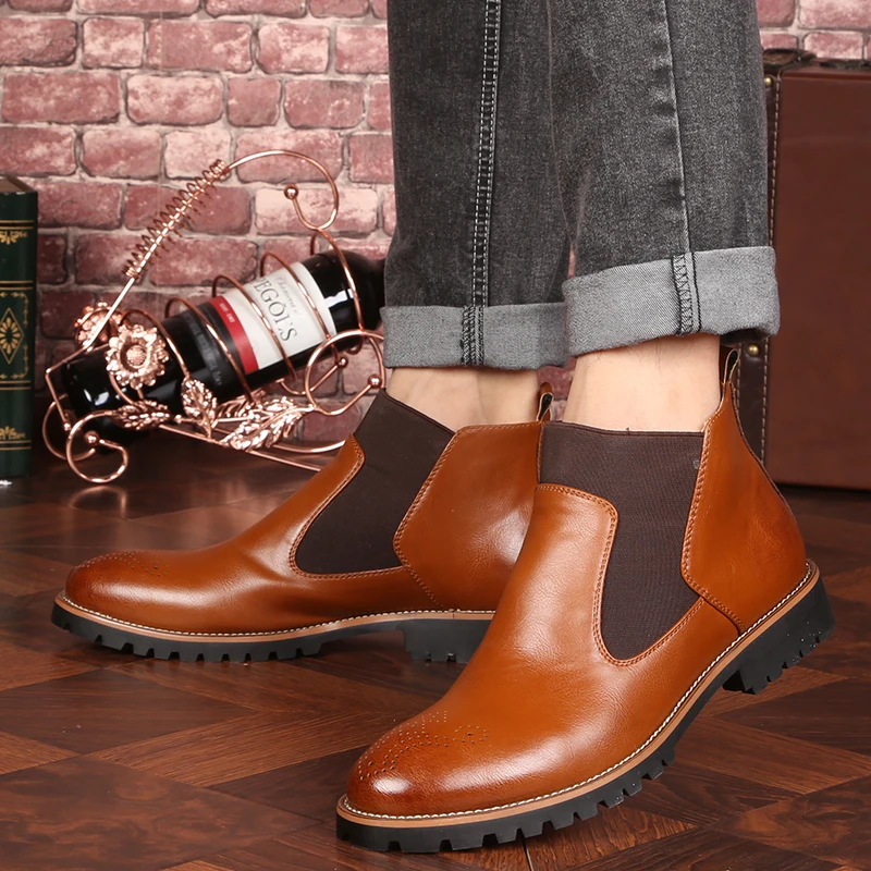 

2019 Autumn Genuine Leather Men Ankle Boots Winter Waterproof Chelsea Boots Men Shoes Vintage Classic Male Motorcycle Boots 46