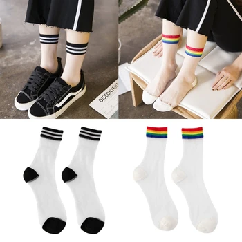 

Fashion Transparent Thin Rainbow Short Socks Crystal Ankle Socks Low Cute Socks