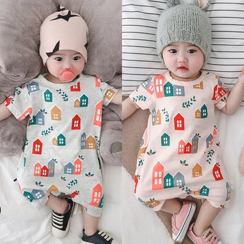 

SUMMER KIDS Cartoon House Conjoined Garment Jumpsuits Rompers Cotton 100% 0-2 Yrs Old Baby Clothes BOY GIRL