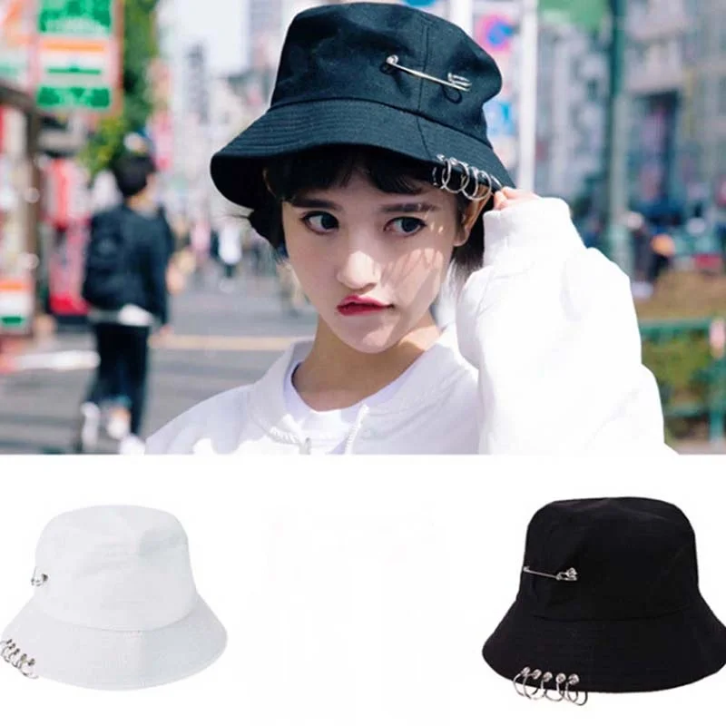 Unisex Cool Iron Ring Bucket Hat Folding Fisherman Cap Outdoor Hunting Fishing Summer Autumn Fashion Solid Color Sun Hat