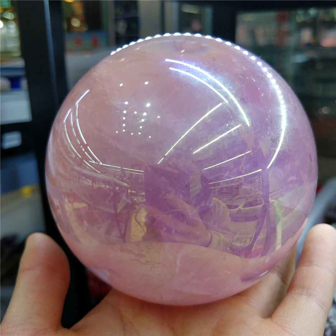 クリスタルボウル Pink Aura Gold 7インチ （天然ローズクォーツ球,1kg 