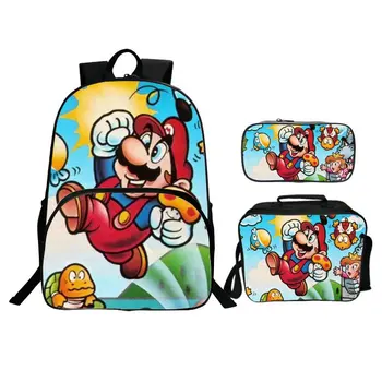 

16 Inch Super Mario Bros Printing Cartoon School Bags 3Pcs/Set Children Backpacks for Boys Teenager Schoolbag Satchel Mochila
