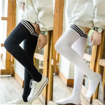

1 Pair Cutton Stripe Stockings Girls korean japanese kawaii lolita Socks Casual Thigh High Knee Socks Womens Long Socks