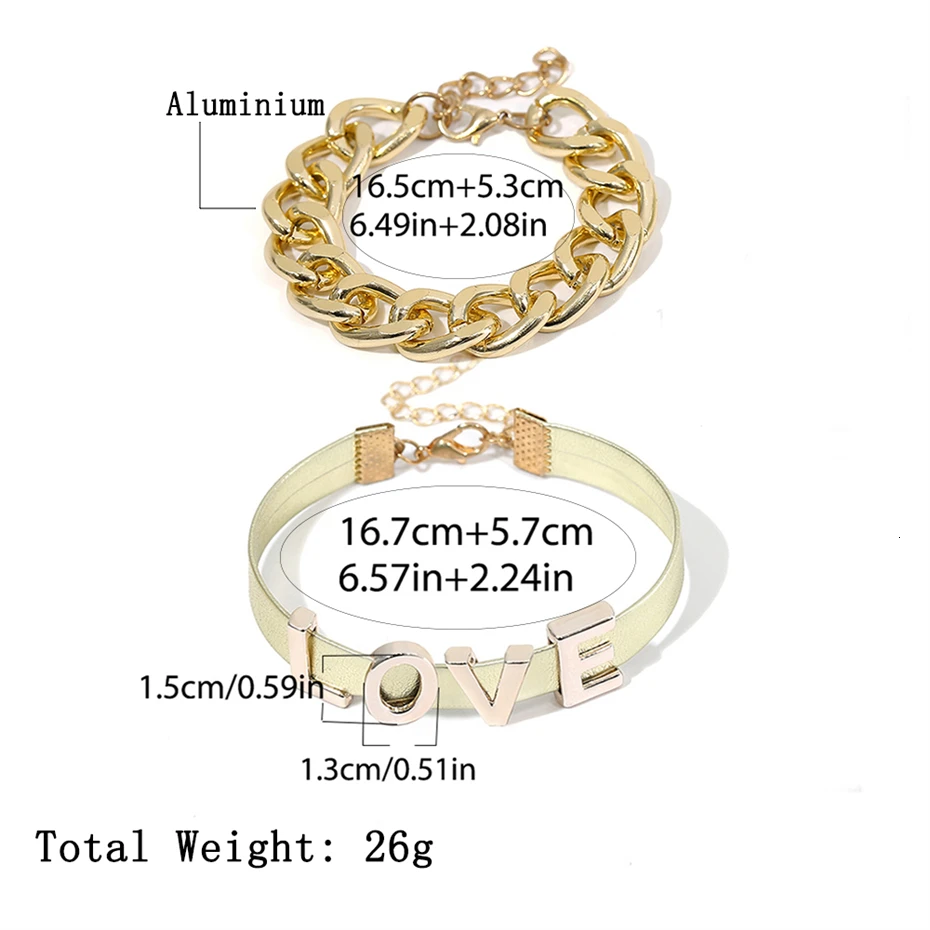 Ingemark 2 шт./компл. в стиле «панк» с надписью «Love», браслеты на запястье в виде Для женщин модные Алюминий толстый звено цепи Для Мужчин's Браслеты, ювелирное изделие для пары