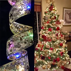 Cinta de luces LED para decoración navideña, 5m, adornos para árbol de Navidad, lazos de encaje DIY, cadena de luces, Navidad, Año Nuevo, 2022, decoración del hogar