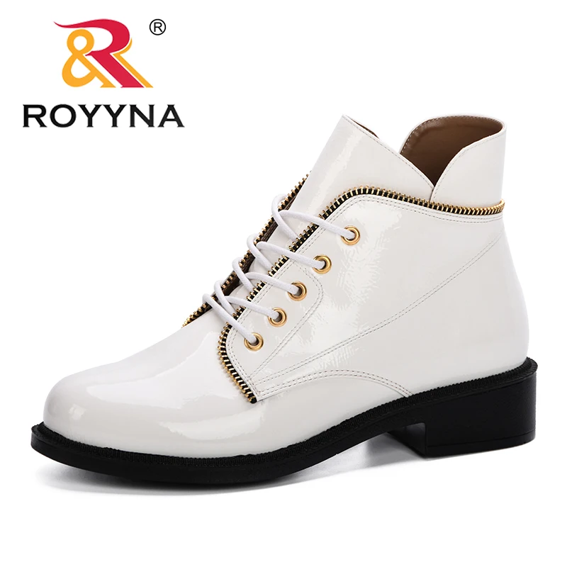 ROYYNA 2019 осень зима женские модные ботильоны белые черные красные оранжевые
