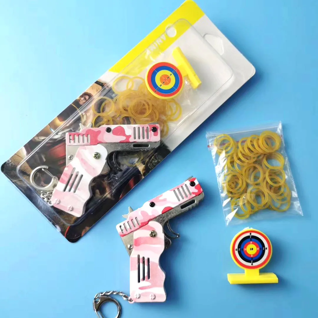 All metal mini can be folded as a key ring rubber band gun children's gift toy six bursts of rubber toy pistol toy collection 5