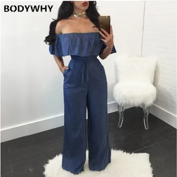 

2020 Spring Jumpsuit Women's Wide-leg Jumpsuit Sexy Tube Top Sleeveless Lace-up Denim Jumpsuit