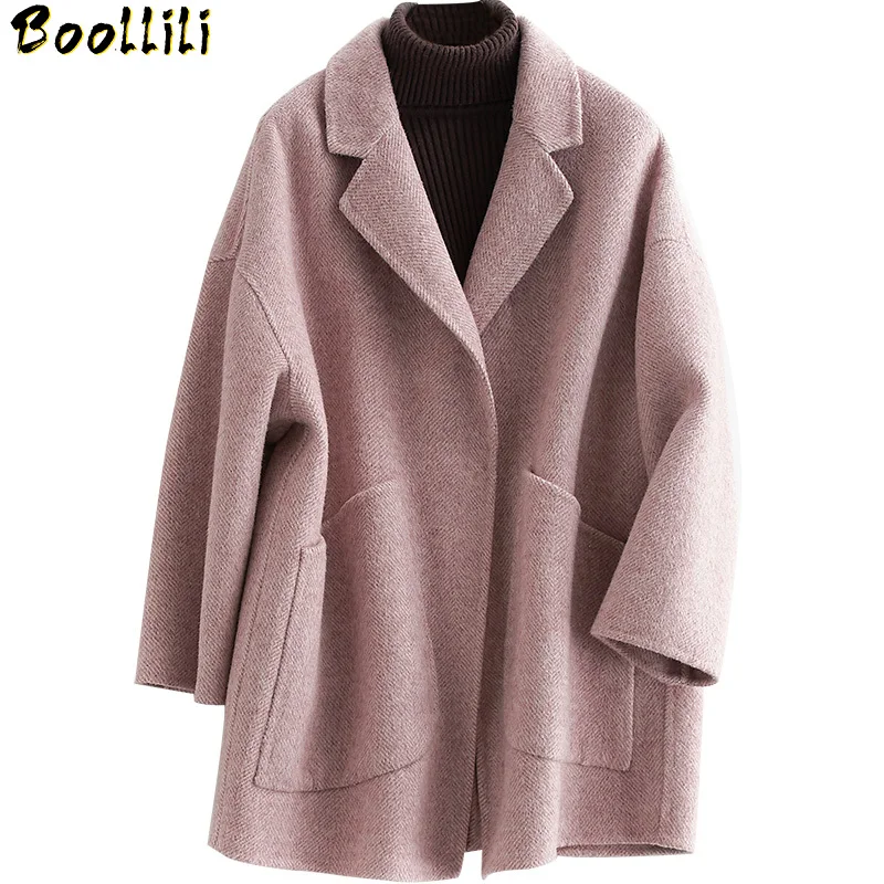 

Boollili 2020 Wool Coat Female Spring-fall Alpaca Jacket Pink Coat Korean Oversized Coats and Jackets Women