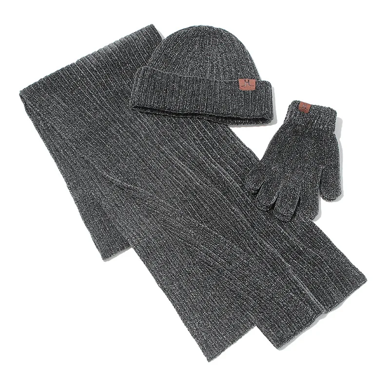 Новинка, зимние шапки, шарф, перчатки, набор для мужчин и женщин, плюс бархат, утолщенная мягкая шапка, шарфы, теплая свободная зимняя шапка, сохраняющая тепло - Цвет: black