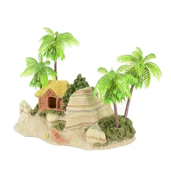 

Aquarium Decor Simulated Beach Rockery Aquarium Landscape Lifelike Coconut Tree Wooden Boat Beach Rockery Fish Tank Decor