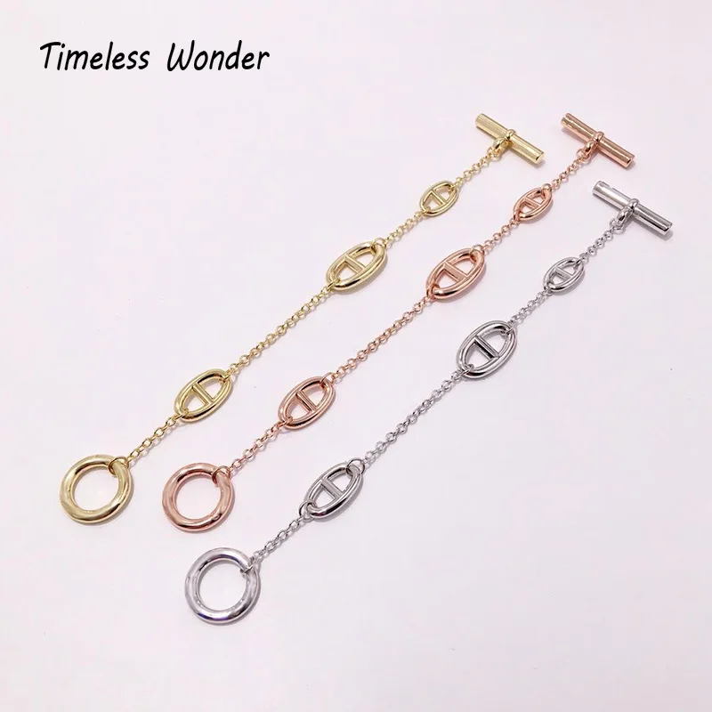 Timeless Wonder, латунный браслет со Свинкой в носу и цепочкой, женский ювелирный браслет в стиле панк, топ в готическом стиле, дизайнерский бренд Boho, розовое золото, серебро, 2521