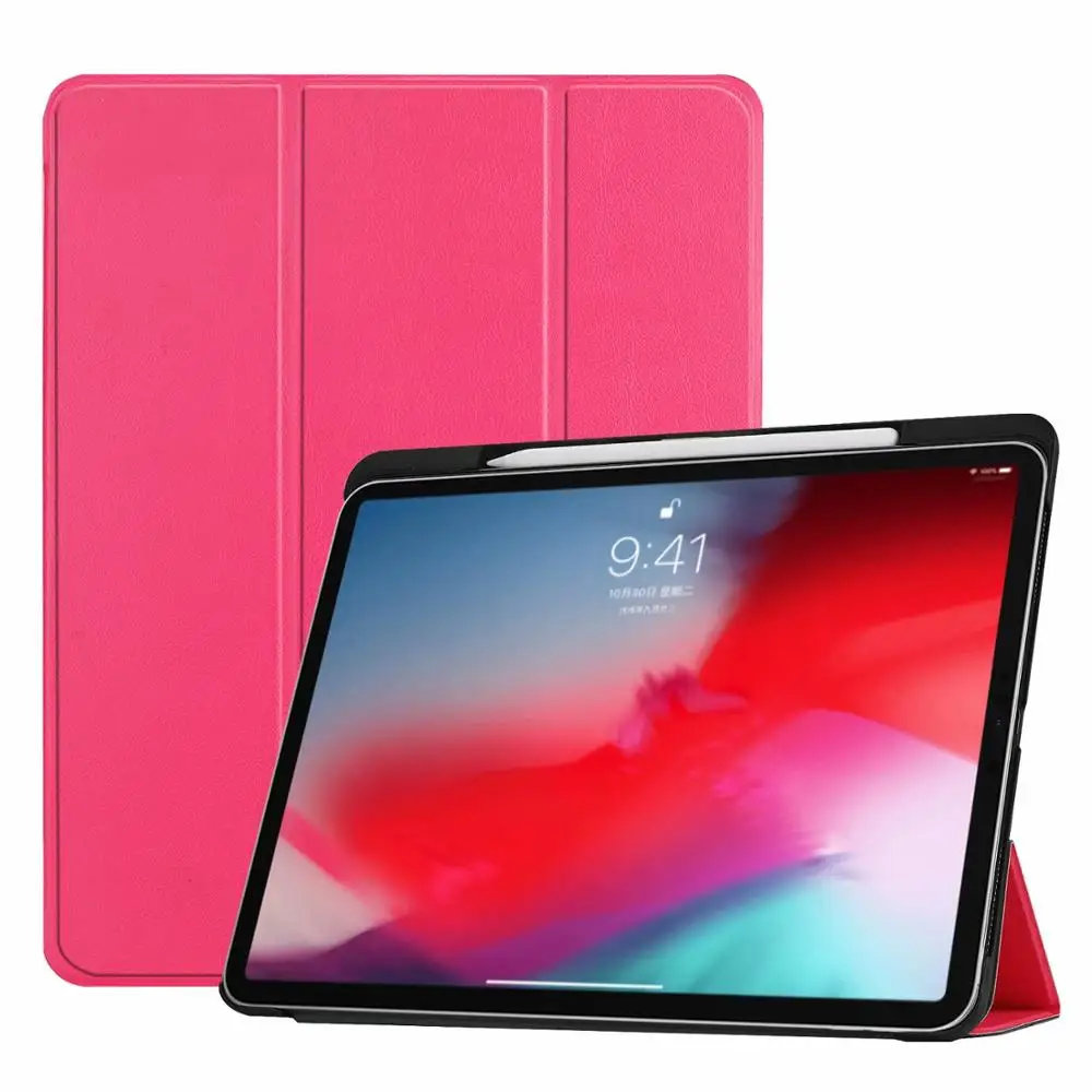 Funda для iPad Pro 11 чехол с карандашом Держатель смарт из искусственной кожи Trifold подставка+ Жесткая задняя крышка из ПК для нового iPad Pro 11 чехол - Цвет: mei hong