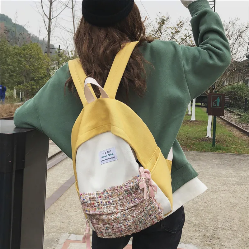 

Fashion simple twill color canvas backpack student bag