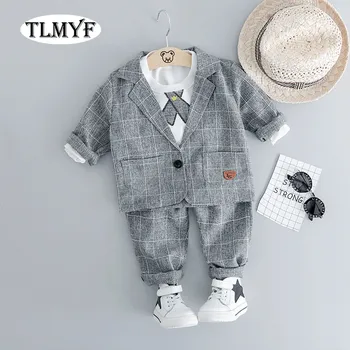 

New FAshion Baby Boy 3 pcs/set Suits Coat with T-shirt and pants Spring Little gentleman suits 20200316-8