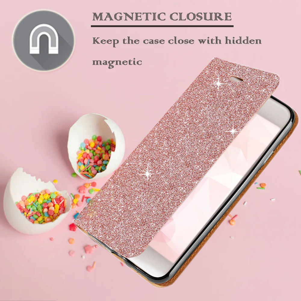 Флип кошелек с блестками чехол для iPhone Xr X Xs Max 5 5S SE красивая тонкая подставка чехол для 6S 6 8 7 Plus защитный кожаный чехол