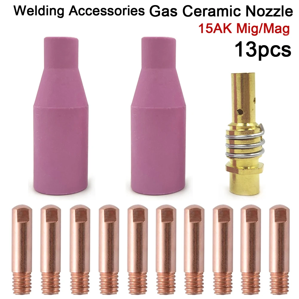 Welding Torch Gas Ceramic Nozzle 15AK Argon Arc 0.6/0.8/1.0/1.2mm Nozzle holder Contact Tip For 15AK MIG Welding Torch 13Pcs welding torch plasma cutter electrodes nozzles ceramic nozzle cups