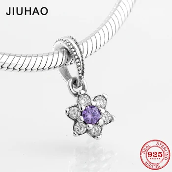 

2018 High quality purple and clear CZ flower charm beads 925 Sterling Silver charms Fit Original Designer Charm Bracelet making