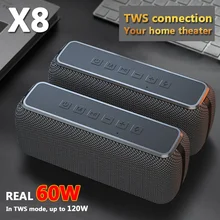 Bass column 60W High power Outdoor Speaker TWS Subwoofer Soundbar Bluetooth Speaker Waterproof DSP Portable Support TF Card AUX