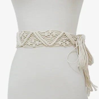 

Handmade Wax Rope Knitting Women's Decorative Waist Cover National Style Belt Leisure Tie Knot Waist Rope Belt