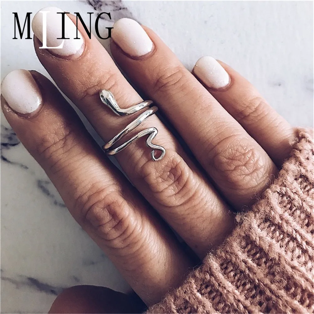 

MLING Vintage Silver Alloy Ring Newest Snake Geometric Ring for Men Women