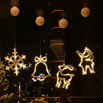 

Christmas LED Light Window Sucker Lamp Xmas Decorations LED Light Elk Snowflake Santa Claus Bells Tree For Home Holiday Lighting