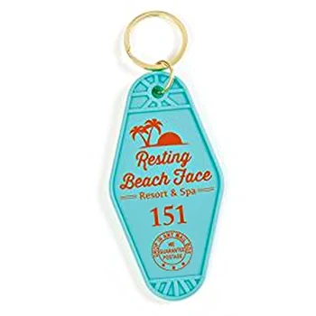 

Resting Beach Face Keyring Resort Spa Hotel Room 151 Keychain Palm Tree Brooch Relaxing Life Accessory
