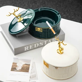 

Decor Nordic Elk Cigar Ceramic Ashtray Personality Creative Customization Cute Room Decoration with Cover Household Gift