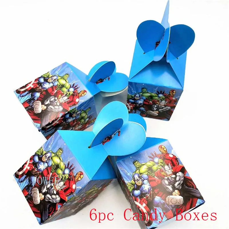 6pc Candy Boxes 6 шт./компл. супер-Герой мультфильма вечерние поставки Шум чайник/свисток выбросы Baby Shower пользу Рог Мстители День рождения украшения - Цвет: 6pc Candy Boxes