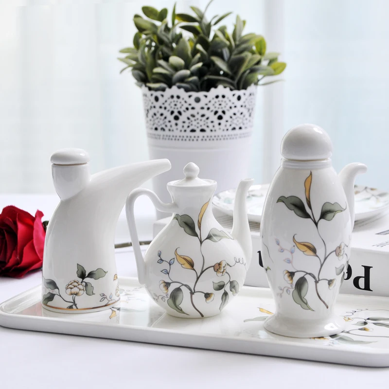 Ceramic Soy Sauce Bottle Oil Pot Spice Shakers Seasoning Jar Chopsticks Holder Spoon Rack Toothpick Box Tray Kitchen Accessories