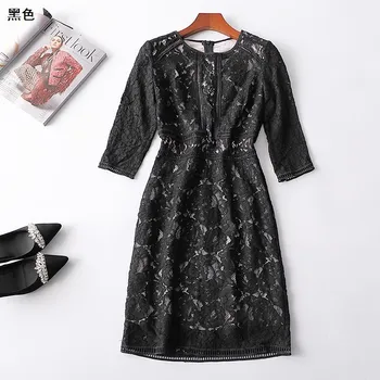 

New women s summer 117326 round collar zipper nine points after sleeve long hollow out the dress