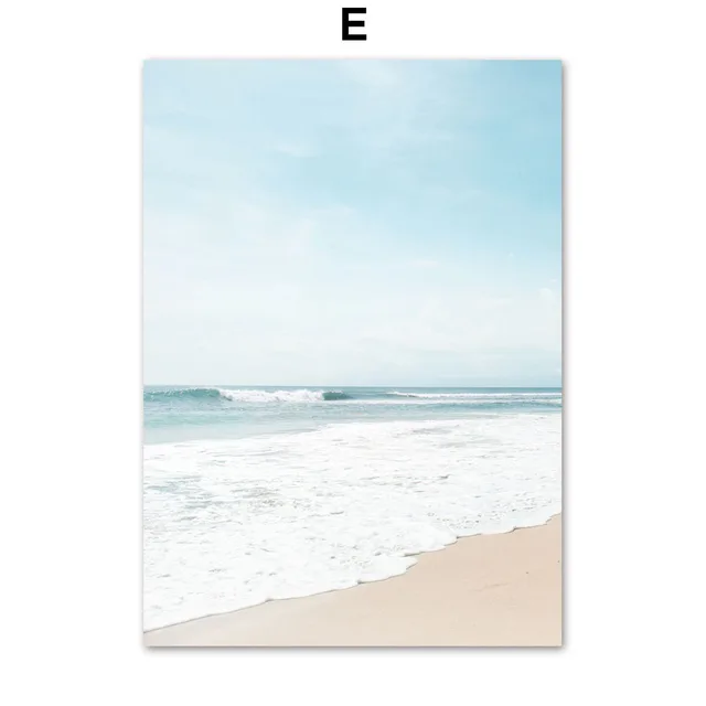 Coconut Palm Leaf Spray Conch Starfish Beach Nordic Posters Prints Blue Sea Art Canvas Painting Wall Pictures For Bedroom Decor E