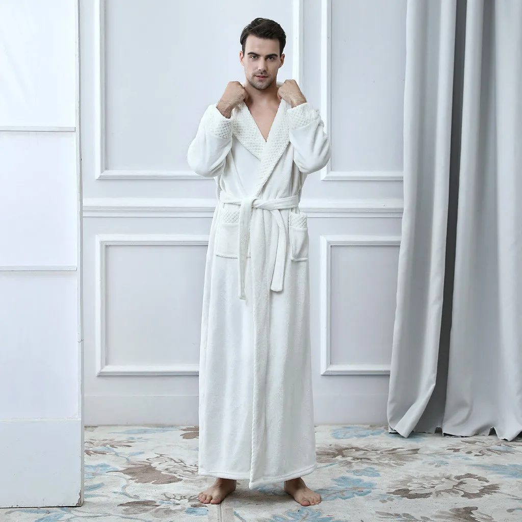 Men White Зимнее плотное теплое женское Коралловое кимоно из рунной шерсти, халат для влюбленных пар, ночная рубашка, банное платье, одежда для сна для мужчин, большая Ночная одежда, Размеры M, L, XL, XXL - Цвет: Men White