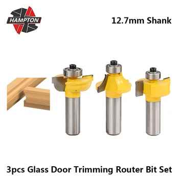 

Hampton 12.7mm Shank Glass Door Trimming Router Bit For Wood 3pcs Convex Milling Cutters With Bearing Guides 2 Flutes End Mill