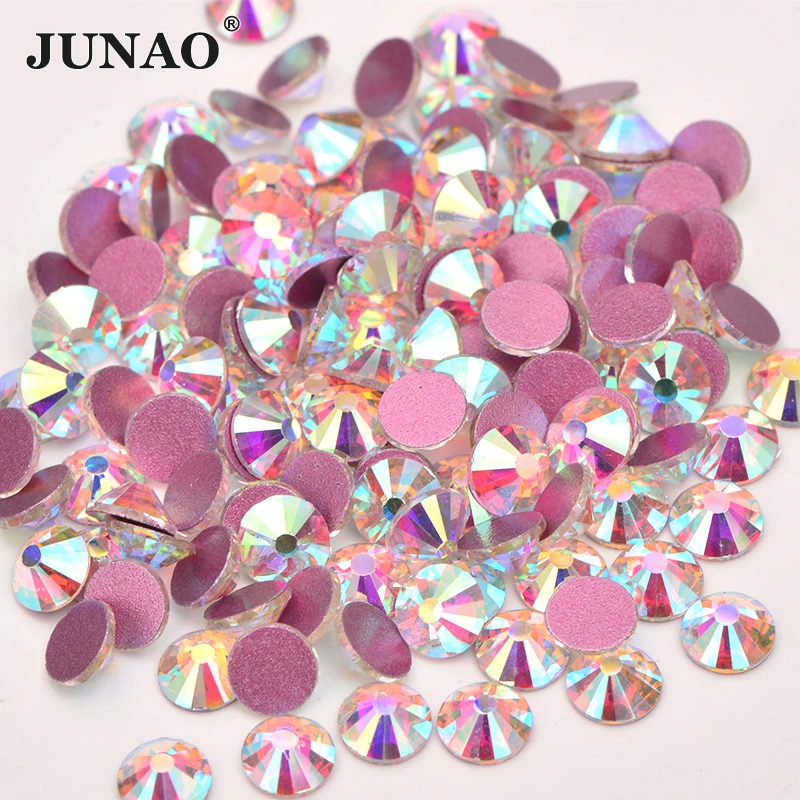 JUNAO SS6 10 12 16 20 30 High Quality Red Base Glass AB Rhinestone Flatback Crystal Stone Applique Round Strass Diamond For Shoe | Дом и сад