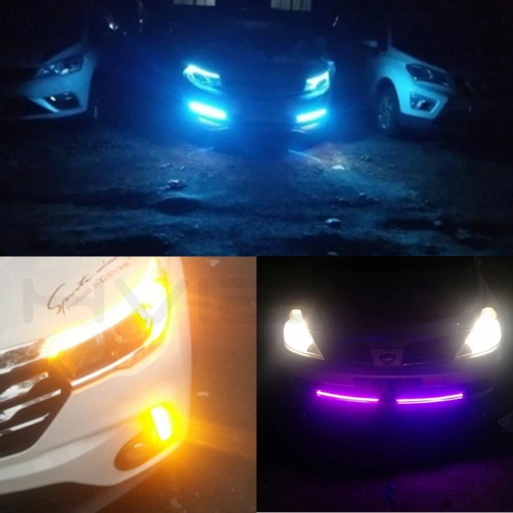 Hviero DRL Daytime Running Lights 6LED Red Blue Green White Waterproof Bright Flexible Driving Fog Bulb Warning Lamp DC 12V Auto Led