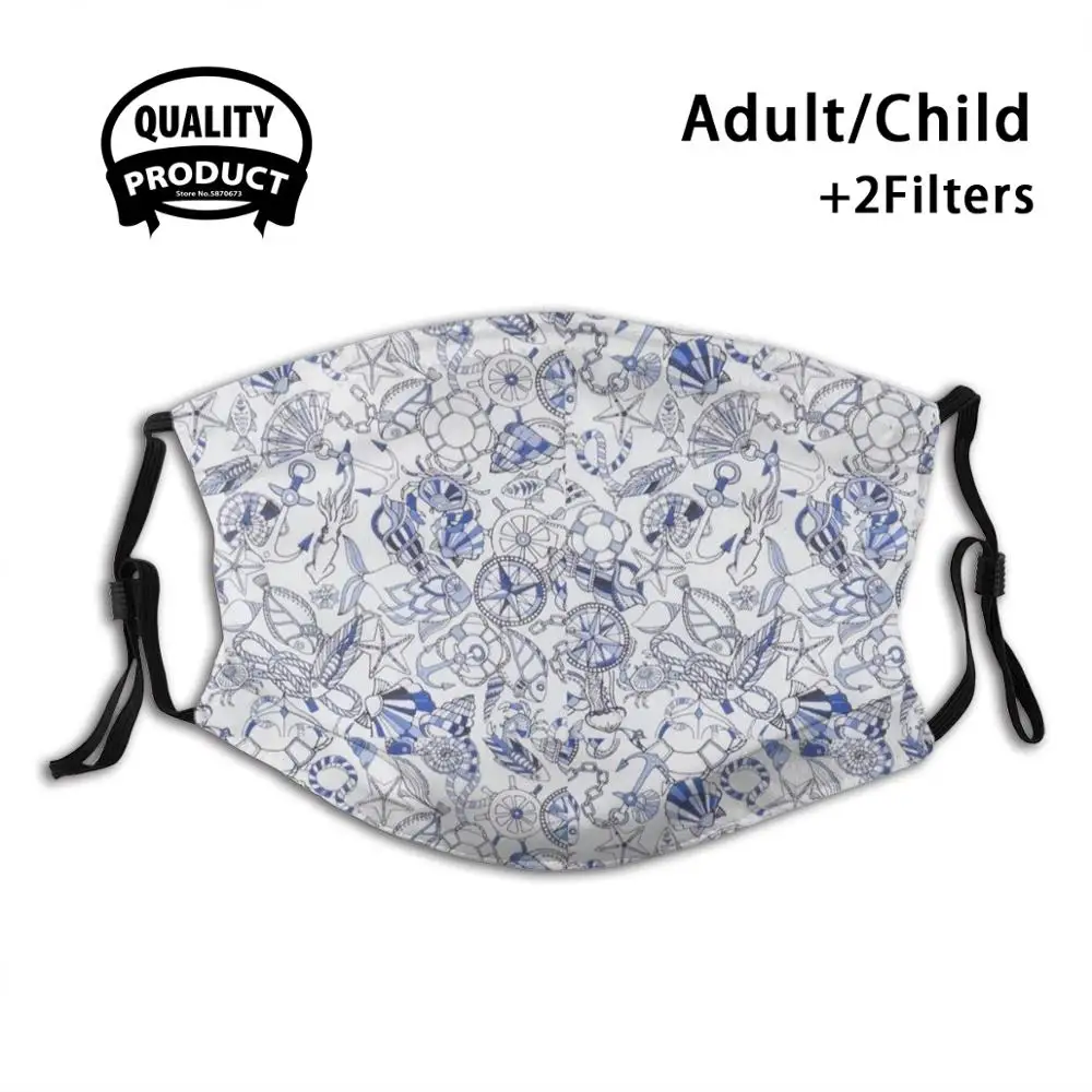 

Blue Color Marine Motif Reusable Mouth Mask Washable Filter Anti Dust Face Masks Blue Color Marine Pattern Marine Boat Peach
